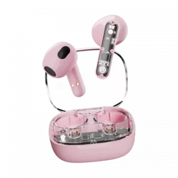 True Wireless in-ear sluchátka DELTACO Streetz T150-PNK, Bluetooth 5.3, transparentní růžová