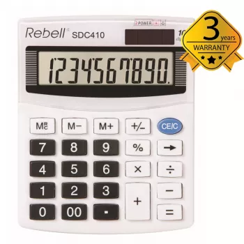 Polodesktopová kalkulačka REBELL RE-SDC410 BX, 10místný LCD displej, duální napájení (solární a bateriové), černá