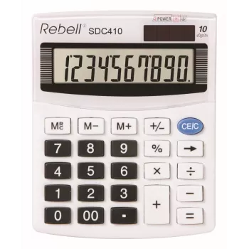 Polodesktopová kalkulačka REBELL RE-SDC410 BX, 10místný LCD displej, duální napájení (solární a bateriové), černá