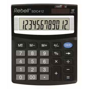 Polodesktopová kalkulačka REBELL RE-SDC412 BX, 12místný LCD displej, duální napájení, černá