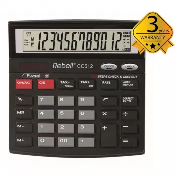 Stolní kalkulačka REBELL RE-CC512 BX, 12místná, duální napájení, černá/stříbrná