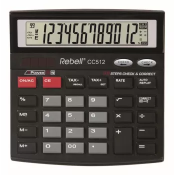 Stolní kalkulačka REBELL RE-CC512 BX, 12místná, duální napájení, černá/stříbrná
