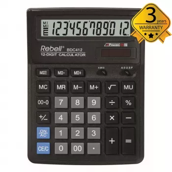 Stolní kalkulačka REBELL RE-BDC412 BX, 12místná, duální napájení, černá