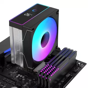 Rampage Octagon B70 Vzduchový chladič CPU, 120 mm ARGB, teplotní displej, černý