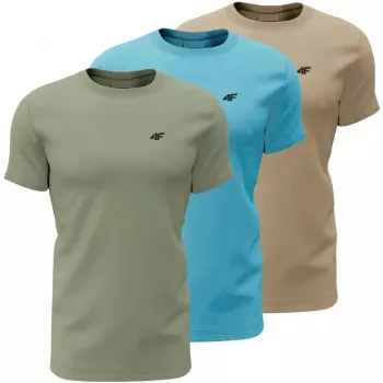 Pánské tričko 4F M4481 3 ks zelená, modrá, béžová 4FWSS26TTSHM4481 90S 5XL