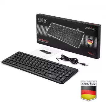 Perixx PERIBOARD-213 DE B Wired USB Keyboard, German Layout (QWERTZ), Scissor-Switch, Black