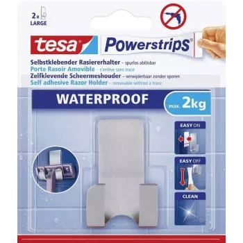 Držák holicího strojku tesa Powerstrips WAVE WATERPROOF, nerezová ocel, pro mokré prostory (sprcha/koupelna), 1 ks