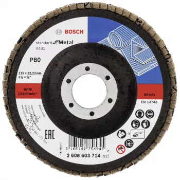 Bosch X431 Standard Flap Disc for Metal, Straight, 115 mm, 80 Grit, Fiberglass Backing 2608603714