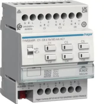 Topný aktor HAGER TYMS646R 6násobný KNX Secure s regulátorem