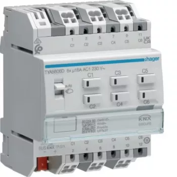 Hager TYAS606D KNX Secure spínací/žaluziový aktor 6/3násobný 16A C-zátěž