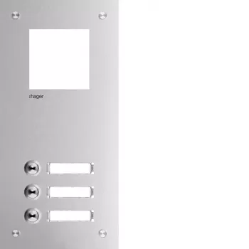 Čelní deska Hager RTQ103X pro domovní telefon Mono, 3 tlačítka zvonku, stříbrný eloxovaný hliník