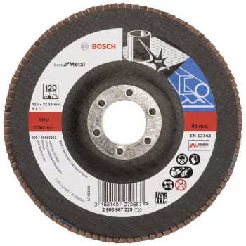 BOSCH X-LOCK Flap Disc 125 mm P120 Zirconia Alumina Conical for Metal 2608607329