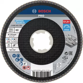 Bosch Accessories 2608619199 X-LOCK Flap Disc 115 mm Grit 80 Zirconium Alumina Conical Type 29 for Metal, 1 Piece