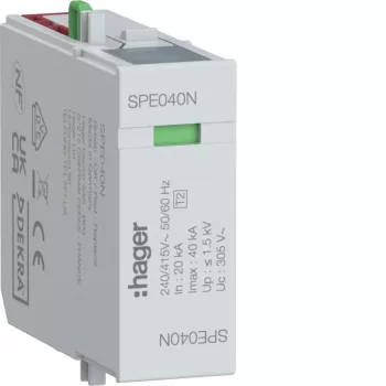 Hager Surge Protection Module N-PE Type 2 SPD 255V 20kA/40kA 1.5kV SPE040N