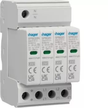 Hager SPB420 Type 2 Surge Arrester 3P+N 275V AC 40kA DIN Rail
