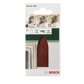 Delta brusný papír Bosch 2609256A38, suchý zip, bez děrování, zrnitost 80, roh 32 mm, 5 ks
