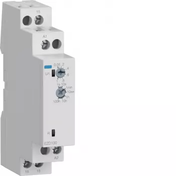 Multifunkční časové relé Hager EZD100, 24-240 V AC/DC, 10 funkcí, 1 přepínací kontakt, DIN lišta