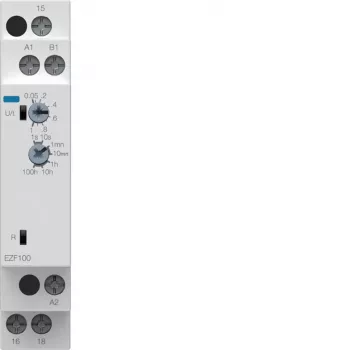 Hager EZF100 Multi-Function Time Relay, 230V AC, 8 Functions, 0.1s-10h, 1 CO Contact, DIN Rail