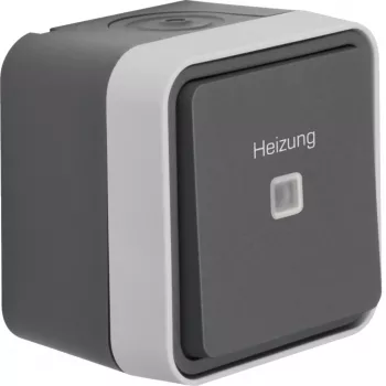 Hager WNC016 nástěnný topný přepínač s označením topení, IP55, šedý
