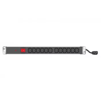 EXERTIS CONNECT 19 inch 1U Rackmount PDU, 12 x IEC C13 Outlets, Schuko Input, 2.5m Cable, Aluminium, Black (808903)