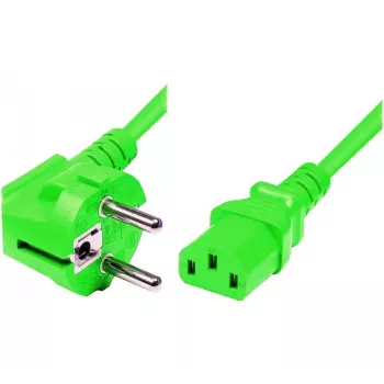 Exertis Connect Mains Power Cable, Angled Schuko Plug to IEC C13 Coupler, Green, 1.8 m (808016)