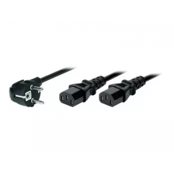 TECLINE Y Power Splitter Cable, Angled Schuko Plug to 2x IEC C13 Sockets, 1.8 m, Black 808410