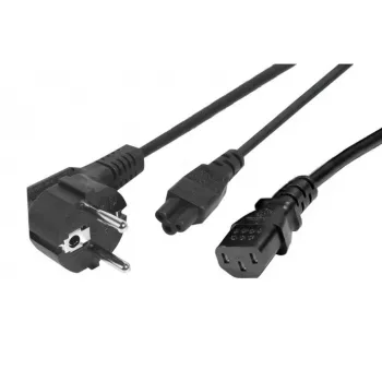 Rozbočovací napájecí kabel Exertis Connect – zástrčka CEE 7/7 na zásuvku IEC C5 a C13, 10A 250V, 1,2 m hlavní / 0,6 m odbočky, černý 808411
