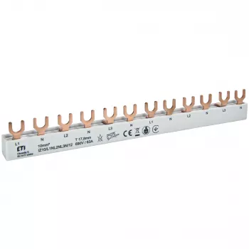 Měděná sběrnice ETI 002921268 IZ10/L1NL2NL3N/12 pro ETIMAT 1P+N, 690V, 63A, vidlicový typ