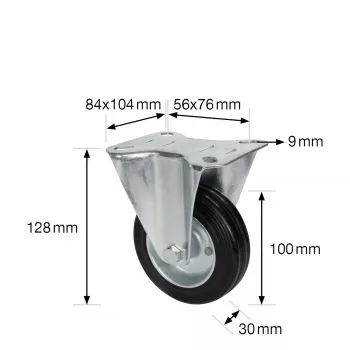 Pevné kolečko Wagner design yourself RO 8104, 100 mm kolo, stříbrné pouzdro, černé PP kolo, nosnost 100 kg 4810401
