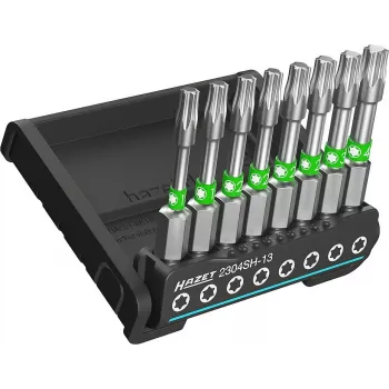 HAZET 2304SH-13 8-Piece Internal TORX Bit Set 1/4 inch Drive T10-T45, 25 mm, Special Steel, Phosphated