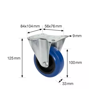 Pevné kolečko Wagner design yourself RO 8700, 75 mm, modrošedý běhoun, nosnost 50 kg, montáž na desku 4870001
