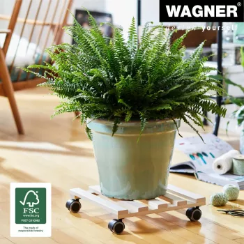 Pojízdný podstavec na květináče Wagner design yourself GH 0438, čtvercový, masivní bukové dřevo, 34 x 34 x 8 cm, 4 otočná kolečka, nosnost 100 kg, přírodní, individuálně přizpůsobitelný 20043801