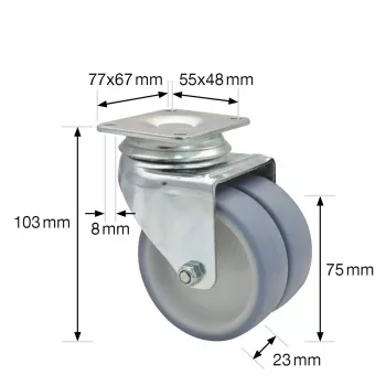 Dvojité otočné kolečko Wagner design yourself ECO RO 1577 šedé, kolečko 50 mm, nosnost 50 kg, deskové upevnění 3157701