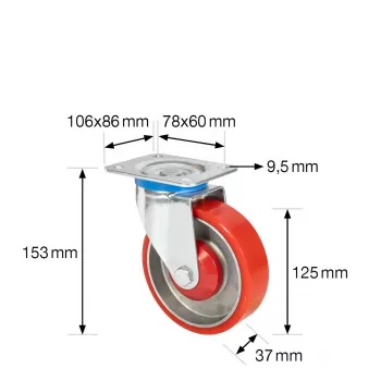 Otočné kolečko pro těžká břemena Wagner design yourself RO 0125 červené (4012501)
