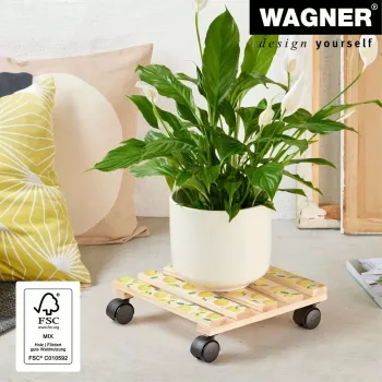 Pojízdný podstavec na květináče WAGNER design yourself GH0644 čtvercový dřevěný motiv 29 x 8 cm, 1 ks 20064401