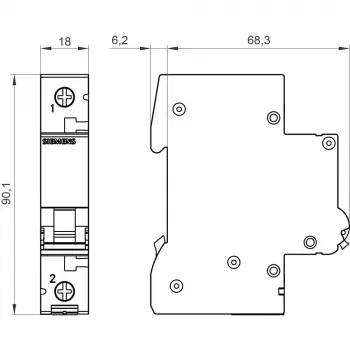 Jistič SENTRON 5SL, 1pólový, 2 A, vypínací charakteristika C, vypínací schopnost 6 kA, 230/400 V AC, montáž na DIN lištu, šířka 1 modul Siemens 5SL61026