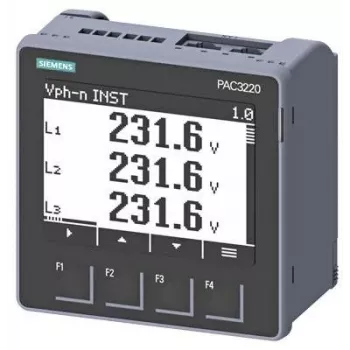 Měřicí přístroj výkonu Siemens SENTRON PAC3220, Modbus TCP, LCD, montáž do panelu 96x96mm, 690/400V AC, pomocné napájení 24-60V DC, šroubové svorky 7KM32201BA011EA0