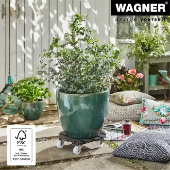 Pojízdný podstavec na květiny GH0558, plast, Ø 38,5 cm, tmavě zelený, kulatý, 1 ks, WAGNER design yourself 20055801