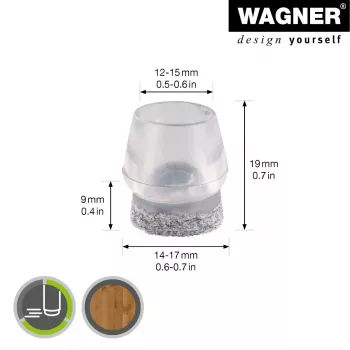 Krytky na nohy židlí EH 0555, plast, Ø 14-17 mm, 4 ks, Wagner design yourself (15055599)