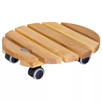 Pojízdný podstavec na květiny WAGNER Multiroller ERLE soft kulatý Ø34cm, masivní olšové dřevo, 100 kg, 3 otočná kolečka, šetrný k podlaze 20026201