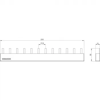 Pinová sběrnice SIEMENS 4x3fázová 5ST3645, 12 modulů, 63 A, 400 V, 10 mm², plně izolovaná
