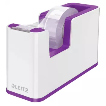 LEITZ WOW Duo Colour stolní odvíječ pásky, fialová/bílá, zatížená základna, kovová čepel, včetně pásky 5364-10-62