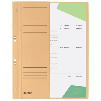 Pořadač s očky LEITZ DIN A4, manilový karton, šampaňská, úřední ukládání, 250 g/m², 1-2 přední deska (90 mm široká) s polem pro popis - 50 ks (3741-00-11)