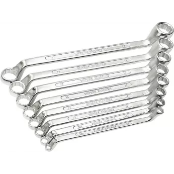 BRÜDER MANNESMANN 8-Piece Ring Spanner Set, Chrome-Vanadium Steel, DIN 838, Chrome-Plated Polished, Sizes 6x7-20x22 mm (140-08 DIN)