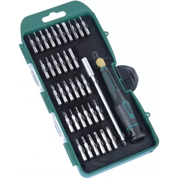 Precizní sada bitů BRÜDER MANNESMANN, 36dílná, 4mm šestihranný pohon, plochý, Phillips, Torx, inbus, Pentalobe, Tri-Wing, Spanner, čtyřhranný, Pozidriv, s dvousložkovou rukojetí 29890