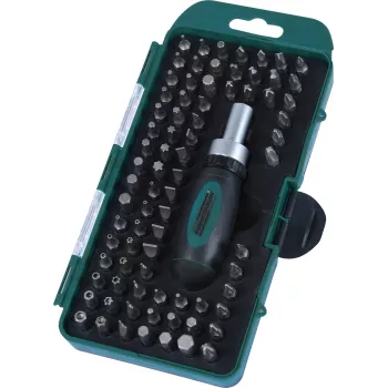 BRÜDER MANNESMANN Ratchet Screwdriver & Bit Set, 79 Pieces, 1/4 inch Hex, Chrome Vanadium, Magnetic, with Case (29894)