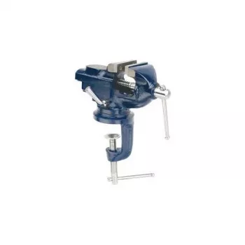 BRÜDER MANNESMANN Clamp Vise with Table Clamp, 50 mm Jaw Width, Die-Cast Zinc Body, Hardened Steel Jaws, Blue 713-050