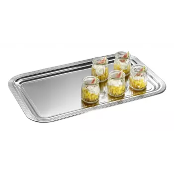 APS CLASSIC obdélníkový servírovací podnos 530x325 mm stříbrný niklovaný vysoký lesk pochromovaný s linkami