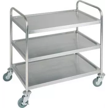 Servírovací vozík APS 11979 z nerezu se 3 patry, 91x59 cm, nosnost 120 kg, otočná kolečka s brzdami