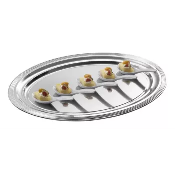 Obdélníkový servírovací talíř APS CLASSIC 460x340mm stříbrný niklovaný a chromovaný kov s linkami